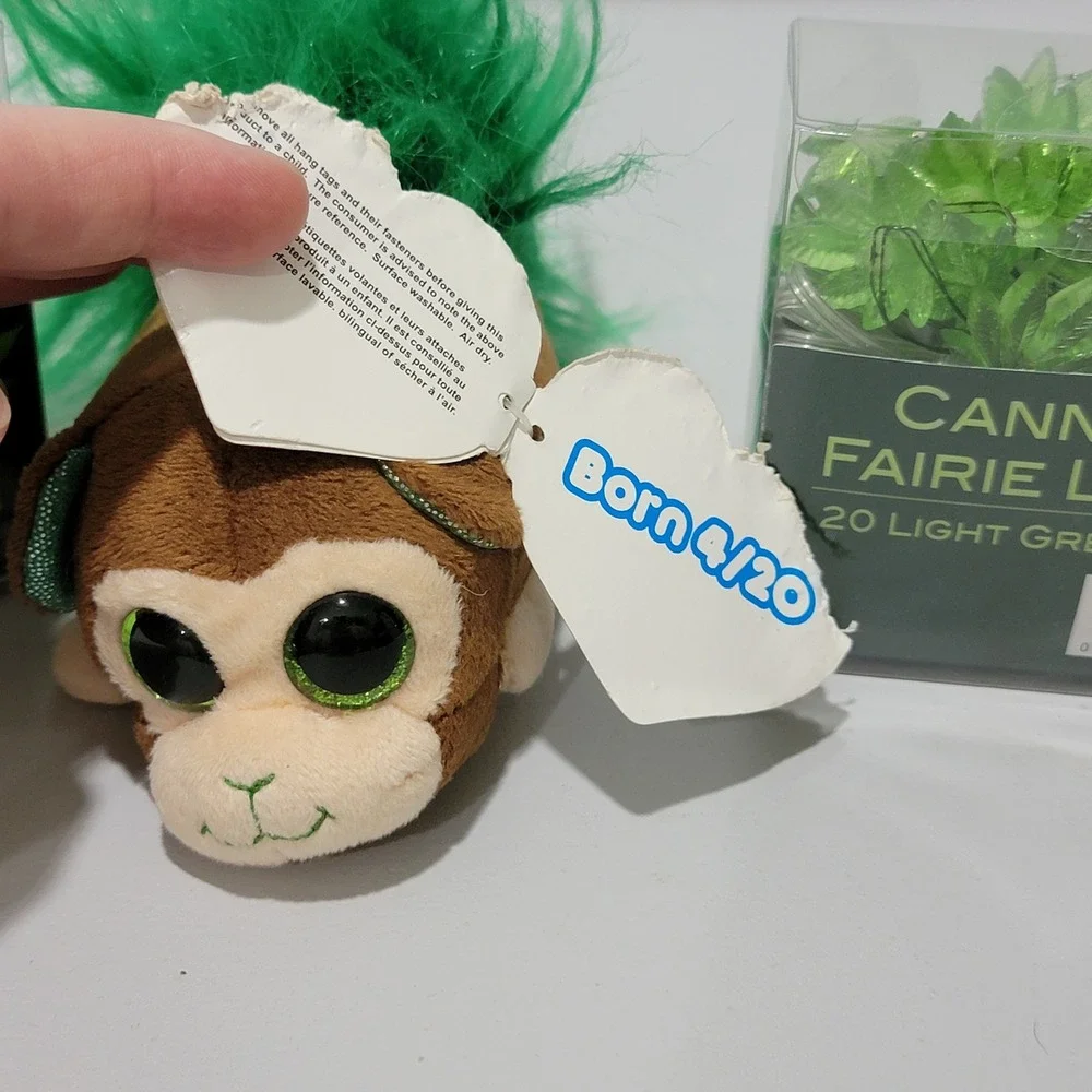 Kurt S Adler Cannabis Fairie Lights 20 LED Green Fuzzee Tails Bonzai Monkey 420